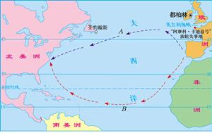 图4-19 哥伦布航海路线示意